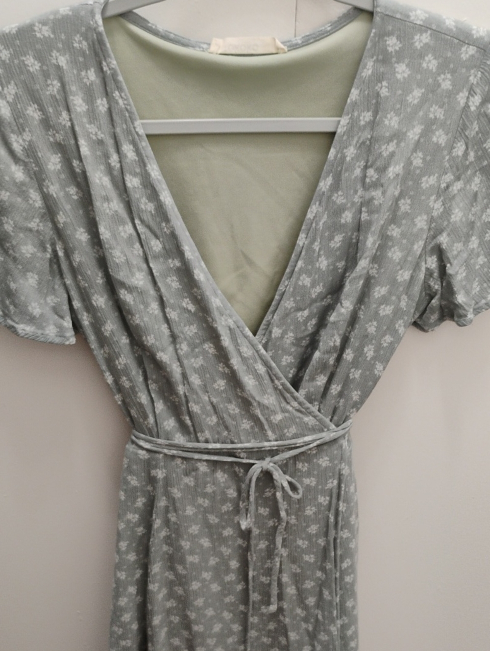 Light Sage Floral Wrap dress with Tie Waist